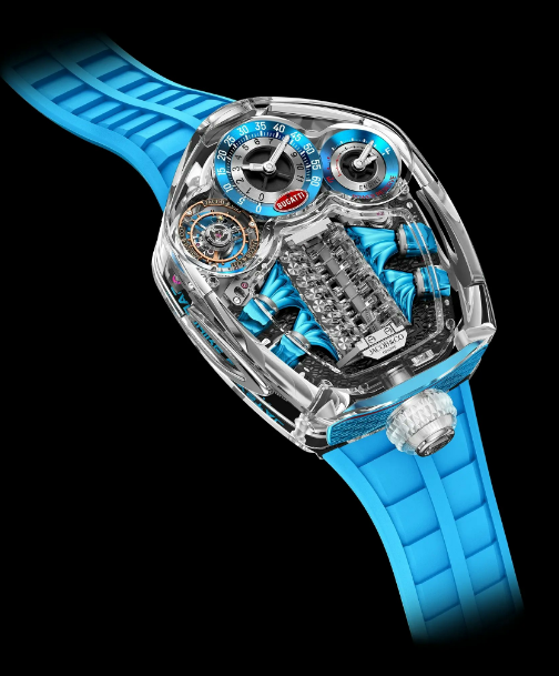 Review Jacob & Co bugatti tourbillon sapphire crystal CLEAR / BLUE BU310.80.AA.UA.ABRUA Replica watch